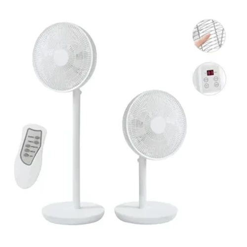 2-ühes vaikne ventilaator, 7 helisi, seisuventilaator ja lauaventilaator, reguleeritav kõrgus 70-102cm, läbimõõt 34cm, 3 kiirust kaugjuhtimispuldi ja taimeriga, 220V 45W, 3D-võnkuv