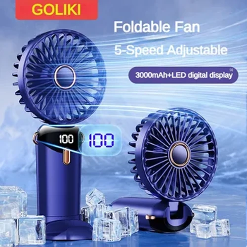 3000mAh Handheld Mini Fan Klappbar Portable Hals Häng Fans 5 Geschwindegkeet USB Nofëllbar Fan mat Telefonstand an Displaybildschierm