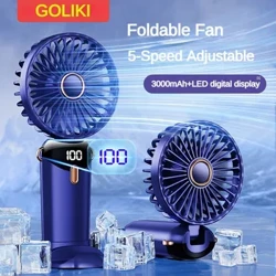 3000mAh Handheld Mini Fan Klappbar Portable Hals Häng Fans 5 Geschwindegkeet USB Nofëllbar Fan mat Telefonstand an Displaybildschierm