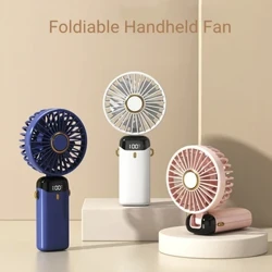 USB Şarj Edilebilir Mini El Fanı, 5 Hız, Dijital Ekranlı 90° Katlanır Böylece Taban Cep Telefonu Standı Olarak Kullanılabilir