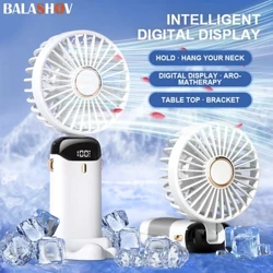 Portable Handheld Mini Fan Foldable Neck Hanging Fan 5 Speed ​​Cooler USB Rechargeable Fan na may Phone Stand at Display Screen
