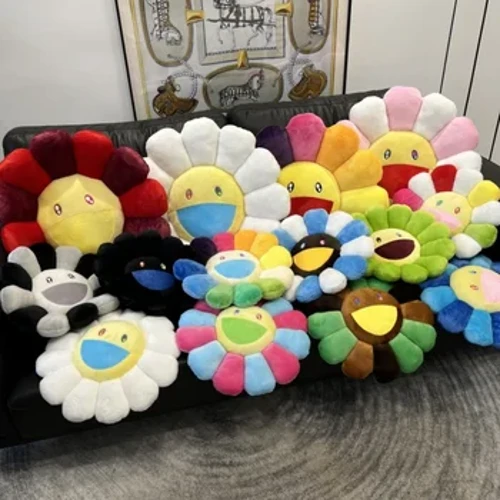 Creative Sunflower Stuffed Cushion Flower Plush Pillow Cute Smile Rainbow Sunflower დეკორატიული ბალიში ოფისის ზურგის პლუშის ბალიში