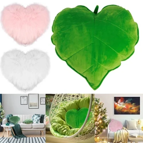 Decor 3D Throw Vankúš Vankúš Pohodlný vankúš Mäkký plyš Vankúš v tvare listov a srdca Plyšový vankúš na operadlo Home Dekoračný vankúš
