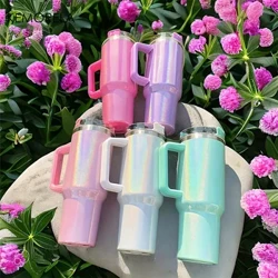 40Oz kīʻaha thermos kuhiliʻole me ka poʻi lima a me ka mauʻu i hoʻopaʻa ʻia i ke anuenue pena hele ʻana no ka inu wela a me ke anu ma waho.