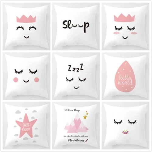 Nordijski otroci Prevleka za blazino Pink Crown Eyelash Cartoon Smile Sleep Sweet Eyelashes Cute Pillow Case Mountain For Room Decor