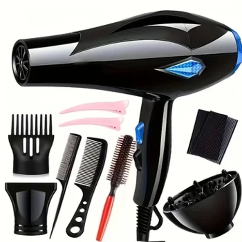 Set Pengering Rambut Profesional, Blow Dryer Motor DC Pengeringan Cepet kanthi 2 Kacepetan, 3 Panas, Kanthi Diffuser, Nozzle, Sisir Konsentrasi Kanggo Ngarep