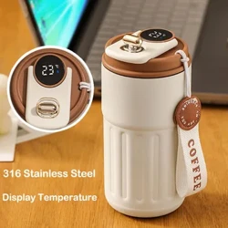 450ml Potel Thermos Tymheredd Arddangos Smart 316 Dur Di-staen Cwpan Gwactod Swyddfa Cwpan Coffi Busnes Mug Thermol Cludadwy
