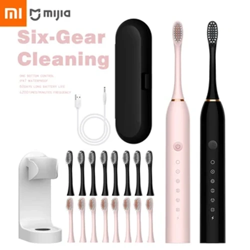 Xiaomi 6-Gang leistungsstarke Schall elektrische Zahnbürste USB wasserdicht intelligente wiederaufladbare Zahnbürste waschbar 8 Bürstenköpfe Aufhellung