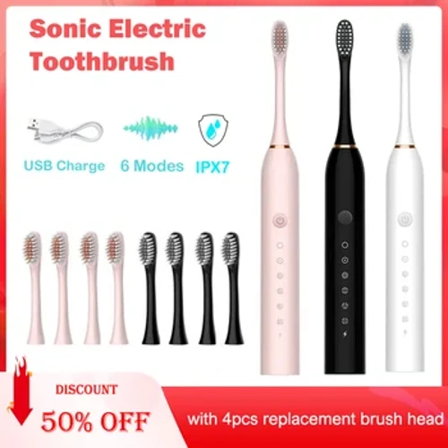 Elektrikli Diş Fırçası Akıllı Zamanlama Diş Fırçası USB Şarj Edilebilir Diş Temiz Beyazlatma Sonic Diş Fırçası Yedek Kafa Ile