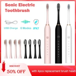 Elektrikli Diş Fırçası Akıllı Zamanlama Diş Fırçası USB Şarj Edilebilir Diş Temiz Beyazlatma Sonic Diş Fırçası Yedek Kafa Ile