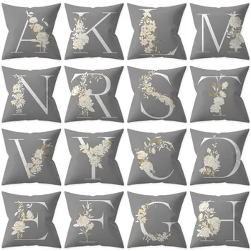 I-Decorative 45x45 Letter Gray Cushion I-Polyester Eyenziwe ngokwezifiso I-Polyester Phonsa Umcamelo Omhlophe Ophuzi Izimbali Umcamelo Omhlobiso Wasekhaya We-Nordic