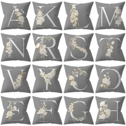 Dekoratif 45x45 Mektup Gri Yastık Özelleştirilebilir Polyester Atmak Yastık Beyaz Sarı Çiçekler Yastık Kılıfı İskandinav Ev Dekor
