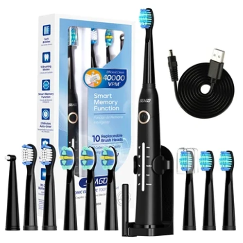 Seago Sonic Elektrikli Diş Fırçası Diş fırçası USB Şarj Edilebilir Yetişkin Ultrasonik Diş Temizleme 10 Yedek Diş Fırçası Kafaları