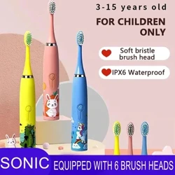 Scuab Fiacla Leictreach Leanaí Le Cinn Scuab Athsholáthair Leanaí Cartún Scuab Fiacail Ultrasonach Sonic Leictreach Scuab Le 6 Ceann