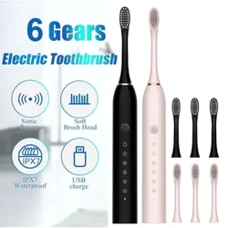 Yetişkin Elektrikli Diş Fırçası Akıllı USB Şarj Edilebilir Diş Temiz Beyazlatma Sonic Diş Fırçası Zamanlama Diş Fırçası Yedek Kafa Ile