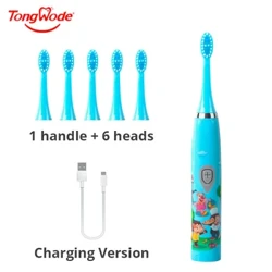 Bàn chải đánh răng điện trẻ em Sonic Hoạt hình đầy màu sắc cho trẻ em USB có thể sạc lại mềm tự động chống nước với đầu thay thế
