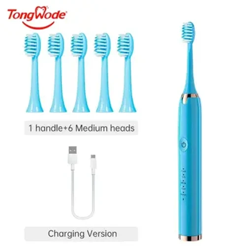 Tongwode Elektrikli Sonic Diş Fırçası USB Şarj Edilebilir Su Geçirmez Elektronik Ultrasonik Beyazlatma Diş Fırçaları Yedek Kafalar