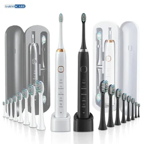 Isixubho Samazinyo Sogesi Somuntu Sabantu Abadala Esishajwa kabusha I-Smart Ultrasonic Yamazinyo Amazinyo Amhlophe 8 Ibhulashi Lekhanda Lekhanda Lezinyo