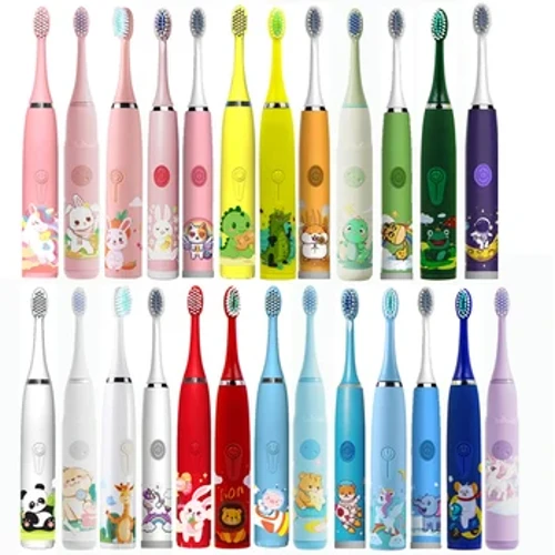 ʻO nā kamaliʻi uila niho niho kiʻi kiʻi keiki me ke poʻo hoʻololi Ultrasonic IPX7 Waterproof Rechargeable Sonic Toothbrush