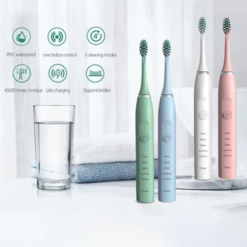 Yetişkinler için Sonic Elektrikli Diş Fırçası Ultrasonik Otomatik Vibratör Beyazlatma IPX7 Su Geçirmez 8 Fırça Kafaları Diş Temiz Temizleme