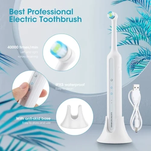 Ibhulashi lamazinyo elibizwa ngokuthi i-Rotary Sonic Electric Toothbrush Eyabantu Abadala Ibhulashi Lamazinyo Elishajwa Kabusha Ibhulashi Lebhulashi Lamazinyo Elimhlophe Elicwenga Kagesi I-IPX7