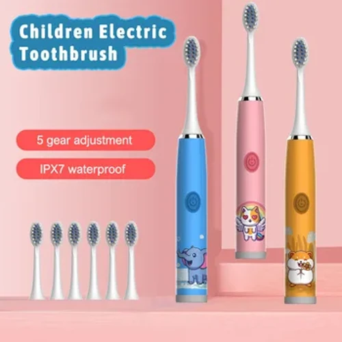 Spazzolino elettrico per bambini Sonic, spazzola colorata ricaricabile per cartoni animati per bambini, automatico IPX7 impermeabile con testina di ricambio