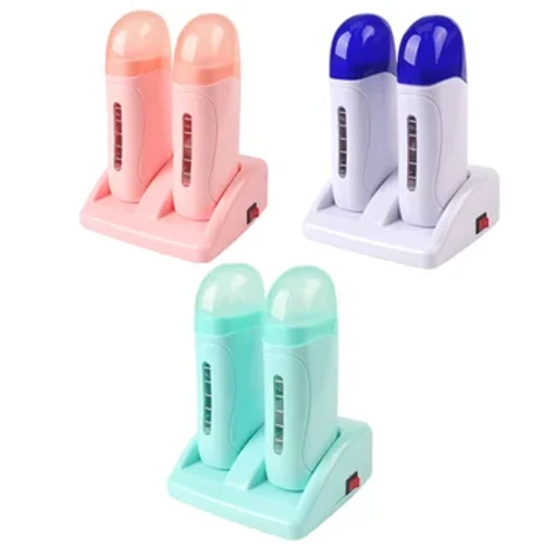 Električni dvojni grelec za vosek Epilator Cartridge Wax Roller Base Roll On Waxing Stroj za odstranjevanje dlak, ki ga je mogoče ponovno napolniti, Depilacijski grelec
