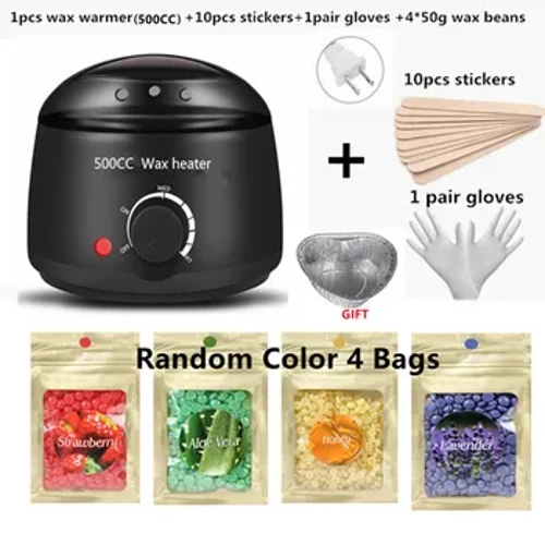 Uila 500/200cc wax pumehana Wehe lauoho Wax- Heater Wax Beans 10pcs Wood Stickers Sets Waxing Kit cera depilator