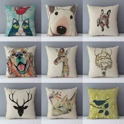 Clustog soffa clyd newydd gobenyddion addurniadol cartref sgwâr 45x45cm Adar hen ffasiwn elc Anifeiliaid bugeiliol wedi'u hargraffu heb graidd F4