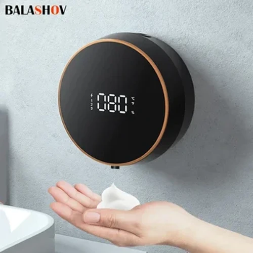 Automatesch Wandmontéiert Seef Spender Schaum Smart Induktioun Handwäsch mat Temperatur Digital Display Touchless Sensor