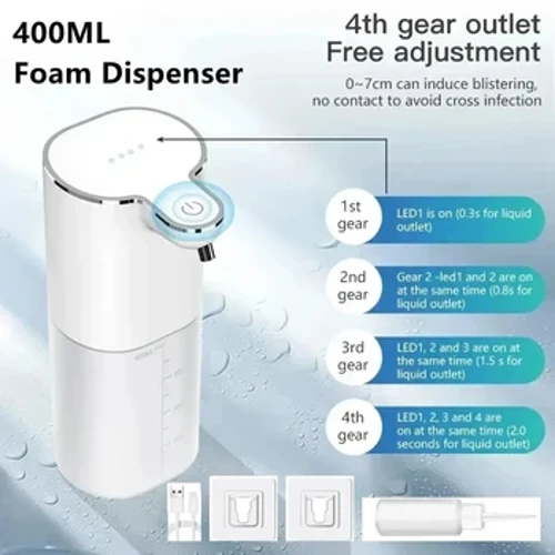 P9 aparra automatikoko xaboi-banagailuak 400 ml bainugela garbigailu adimenduna eskuko makina USB kargatuarekin 2 in 1 mahaigaineko horman zintzilik