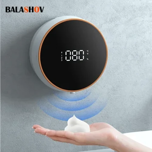 Distribuitor automat de săpun cu spumă fără atingere de perete Mașină de spălat manuală inteligentă pentru baie cu afișaj cu LED Dispenser de lichid