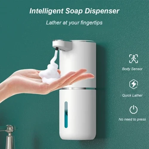 Dozator de săpun lichid cu infraroșu de 380 ml cu spumă automată reglabilă pe 4 niveluri, cu senzor fără atingere, aparat de casă