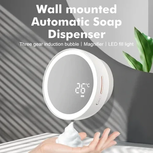 Gương làm đẹp 2 trong 1 Máy phân phối xà phòng tự động 285ml Máy giặt tay treo tường có thể sạc lại cho gia đình khách sạn