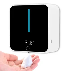 Afișaj cu LED-uri pentru temperatură, montat pe perete, dozatoare automate de săpun cu spumă, 400 ml, mașină de spălat manuală inteligentă pentru baie electrică fără atingere