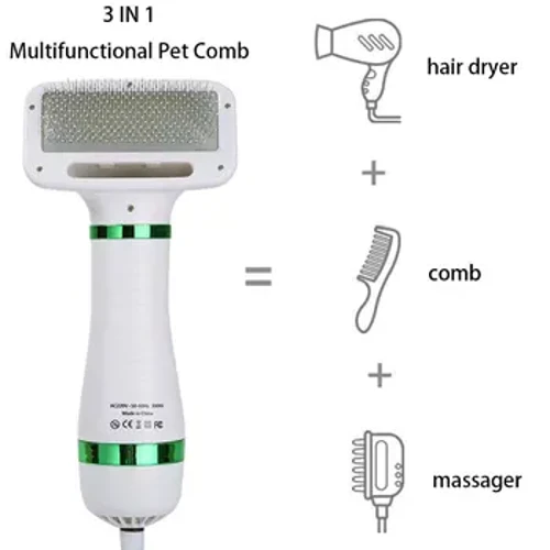 Pengering Rambut Hewan Peliharaan 2 dengan Sikat Slicker Grooming untuk Sikat Kucing dan Anjing Profesional Home Grooming Furry Drying Portable Dog Blower