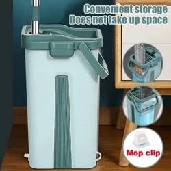 Beröringsfri mopp platt golv tvättmoppar Hink Magic Cleaner Självvridande pressa dubbelsidig hushållsrengöring Automatisk torkning