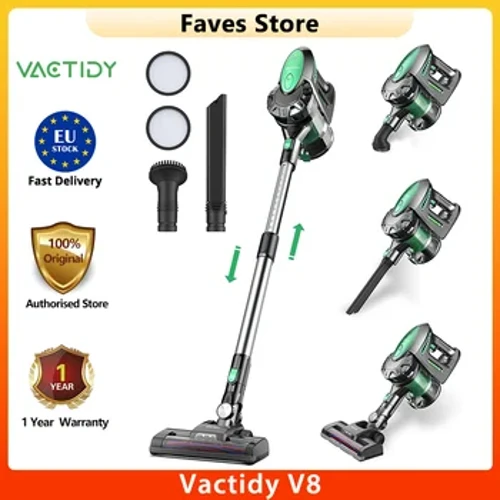 ʻO Vactidy V8 Mea hoʻomaʻemaʻe lima ʻole lima ʻole, 20KPa Suction, 1.2L Dustbin, Poʻo Uila Uila LED, 2200mAh Hiki ke wehe.