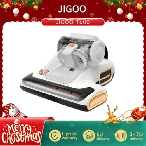 JIGOO T600 Dual-Cup Smart Mite Cleaner Sengstøvsuger med aroma-diffuser, 700W 15KPa sug, støvmiddsensor, UV-lys