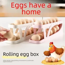 Home Use Double Layer Sliding Egg Storage Box Kitchen Fridge Side Door Plastic Organizer Food Grade Automatic Sliding Basket