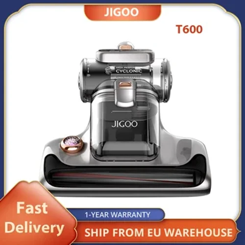 Máy hút bụi nệm giường JIGOO T600 15KPa 700W, Thiết kế cốc kép màu trắng-EU-Loại bỏ 99,99% mạt bụi bằng hệ thống khuếch tán hương thơm