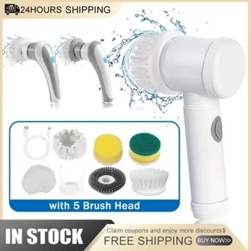 Máy chà sàn quay điện với 5 đầu bàn chải có thể thay thế Công suất bàn chải làm sạch bằng điện Máy chà sàn tắm có thể sạc lại