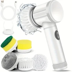 Elektresch Spin Scrubber mat 5 ersatzbaren Pinselkapp Kraaft Elektresch Botzen Pinsel Handheld Rechargeable Dusch Scrubber