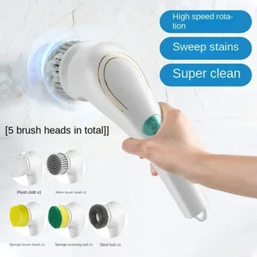 7pcs Fa'amama Fa'aulaula Eletise, pulumu fa'amama lima lima e leai se manoa ma 5 ulu pulumu e mafai ona sui, USB toe fa'aaogaina 360°Power Scrubbe