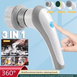 Pembersih Listrik dengan 3 Pcs Sikat Multi-Fungsional USB Isi Ulang Listrik Rotary Scrubber Peralatan Rumah Tangga Cleaning Gadget