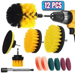 12/4 Pcs Elektresch Drill Pinsel Kit scrubber Botzen Pinsel Fir Teppech Glas Auto Kichen Buedzëmmer Toilette Botzen Tools Stot