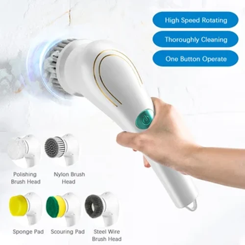 Elektrikli Spin Temizleme Fırçası 5 PCS Kafaları ile Akülü Taşınabilir tahta fırçası El Scrubber Banyo Mutfak Aracı için Uygun