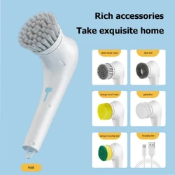 Máy chà sàn quay bằng điện với 5 đầu bàn chải Bàn chải làm sạch đa chức năng chống thấm nước Bàn chải chà sàn mạnh mẽ Dụng cụ chà sàn