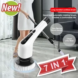 Máy chà sàn điện không dây 7 trong 1 Máy làm sạch quay điện đa năng với 8 đầu bàn chải thay thế có thể xoay được cho gạch bồn tắm trong phòng tắm