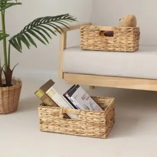 Vuông Handmade Rơm Dệt Giỏ Chứa Đồ Cho Máy Tính Để Bàn Sách Đồ Ăn Nhẹ Các Vật Dụng Khác Người Tổ Chức